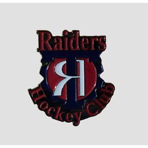 Raiders Hockey Club Pin Tie Tac Lapel Hat Red White Blue 1.25 x 1.25 in